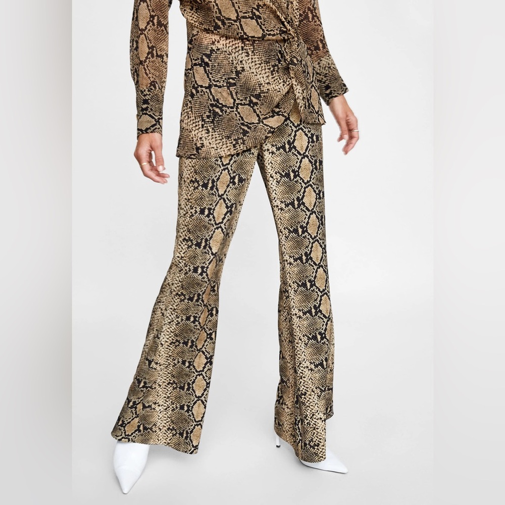 Zara Snake Skin Animal Print Flared Dress Pants Size XS